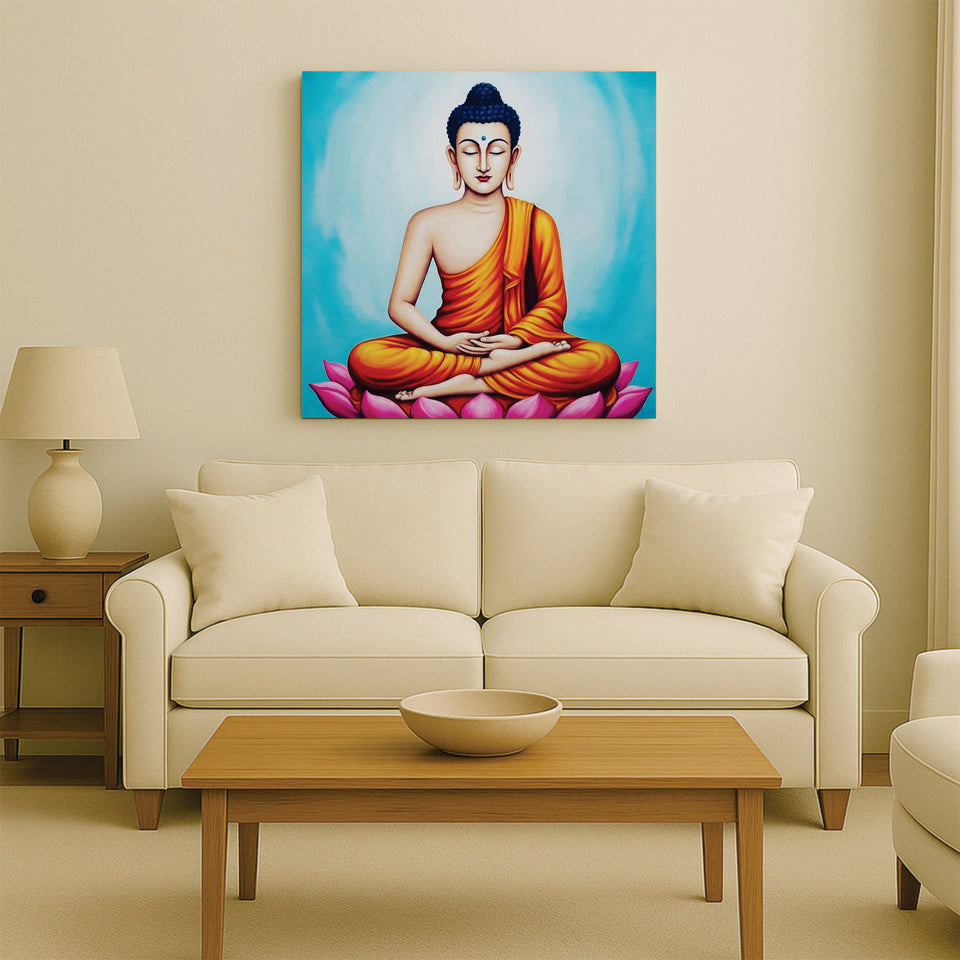 Meditative Calm: Buddha in Orange Canvas WAll Art Stretched Frame Painting