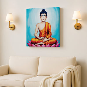 Meditative Calm: Buddha in Orange Canvas WAll Art Stretched Frame Painting