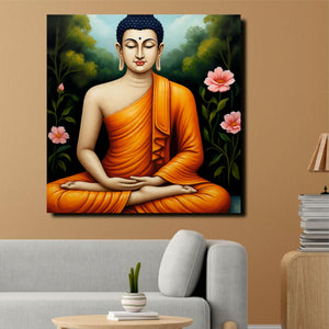 Saffron Echoes in a Sea of Quiet Canvas Wall Art Stretched Frame Painting