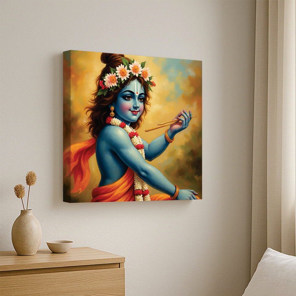 Radha Krishna Digital Canvas Stretched Frame Painting – Ethnic Wall Décor
