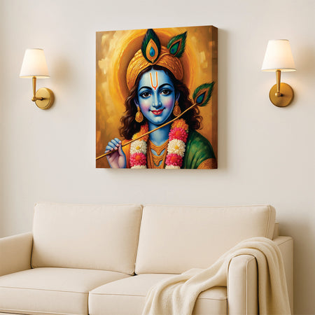 Shri Krishna Digital Canvas Stretched Frame Painting – Vibrant Devotional Wall Décor