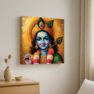 Shri Krishna Digital Canvas Stretched Frame Painting – Vibrant Devotional Wall Décor