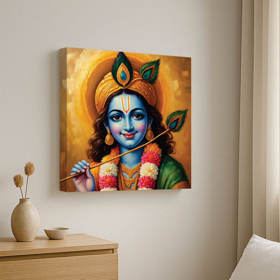 Shri Krishna Digital Canvas Stretched Frame Painting – Vibrant Devotional Wall Décor