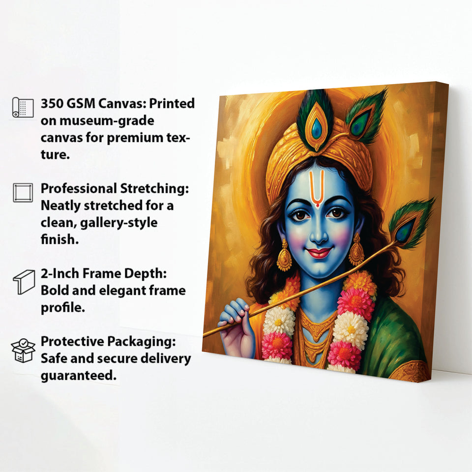 Shri Krishna Digital Canvas Stretched Frame Painting – Vibrant Devotional Wall Décor
