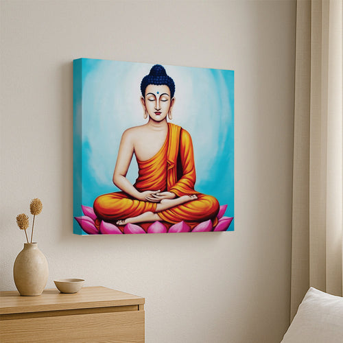 Meditative Calm: Buddha in Orange Canvas WAll Art Stretched Frame Painting
