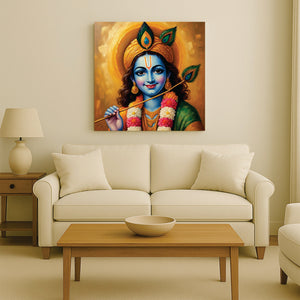 Shri Krishna Digital Canvas Stretched Frame Painting – Vibrant Devotional Wall Décor