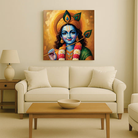 Shri Krishna Digital Canvas Stretched Frame Painting – Vibrant Devotional Wall Décor