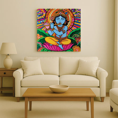 Radha Krishna Romantic Canvas Art Stretched Frame – Spiritual Wall Decoration