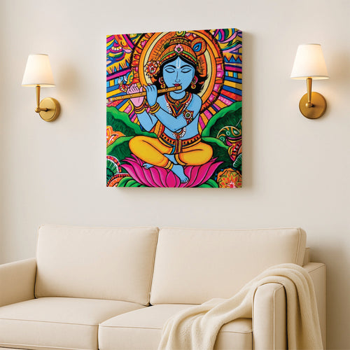 Radha Krishna Romantic Canvas Art Stretched Frame – Spiritual Wall Decoration