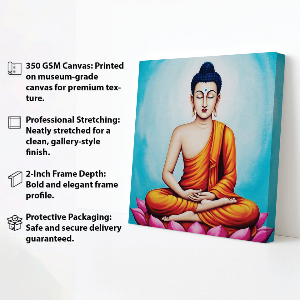 Meditative Calm: Buddha in Orange Canvas WAll Art Stretched Frame Painting