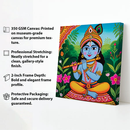 Divine Melody – Krishna’s Blissful Flute Wall Art Cnavas Wall Art Stretched Frame Painting