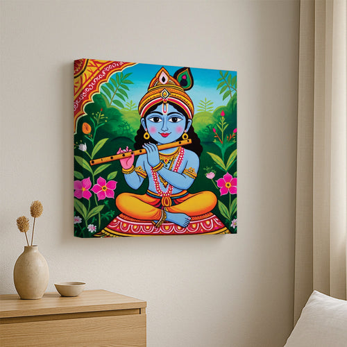 Divine Melody – Krishna’s Blissful Flute Wall Art Cnavas Wall Art Stretched Frame Painting
