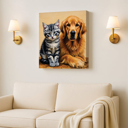 Best Friends Forever – Dog & Cat Duo Canvas  Wall Art Stretched Frame Painting