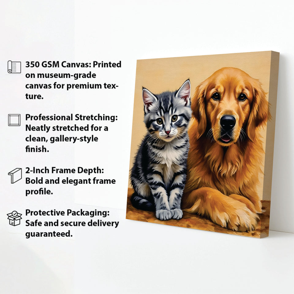 Best Friends Forever – Dog & Cat Duo Canvas  Wall Art Stretched Frame Painting