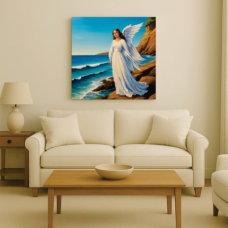 Guardian Angel by the Sea – Spiritual  Canvas Wall Art Stretched Frame Painting