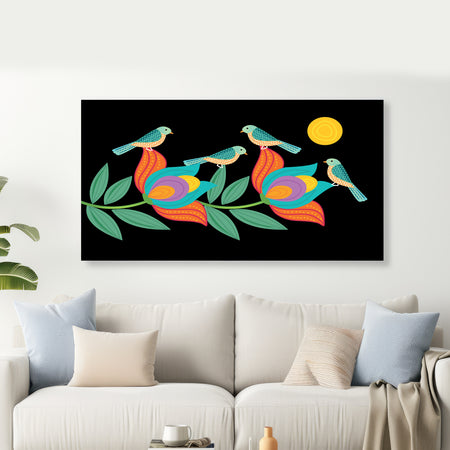 Colorful Birds & Flowers Premium Canvas Wall Painting