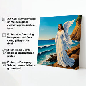Guardian Angel by the Sea – Spiritual  Canvas Wall Art Stretched Frame Painting