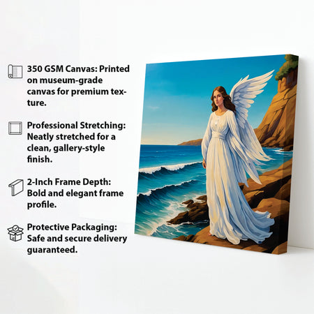 Guardian Angel by the Sea – Spiritual  Canvas Wall Art Stretched Frame Painting