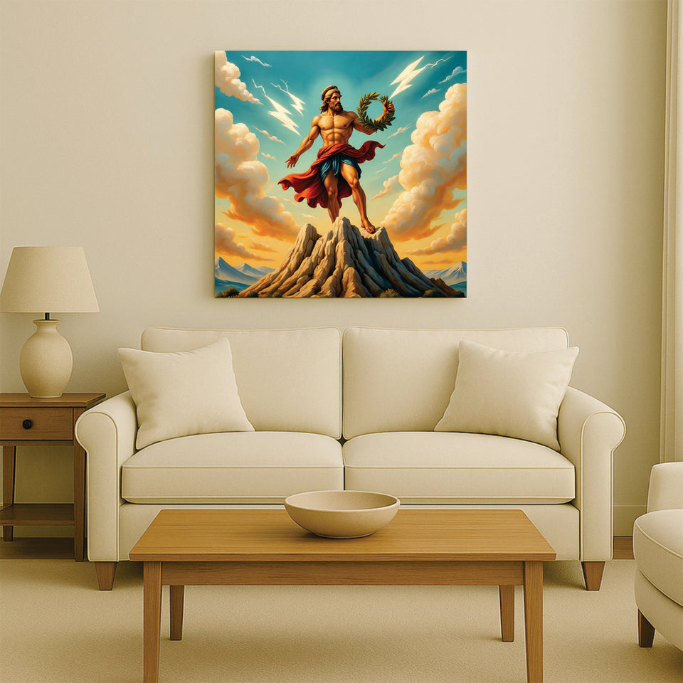 God of Thunder – Mythological Power Canvas Wall Art Stretched Frame Painting