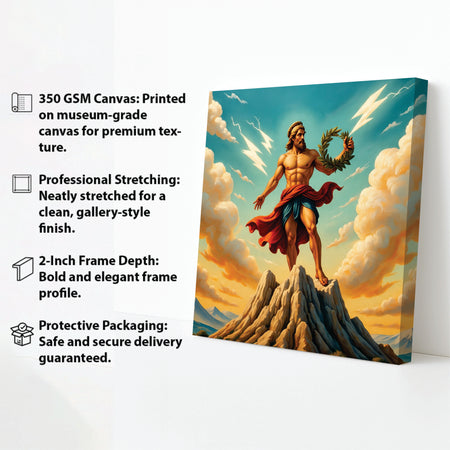 God of Thunder – Mythological Power Canvas Wall Art Stretched Frame Painting
