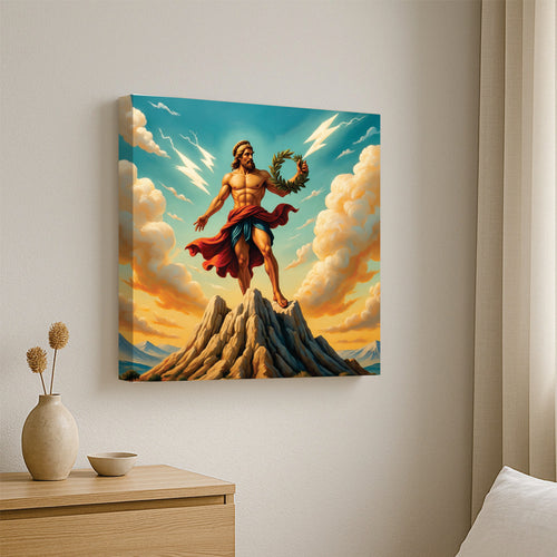 God of Thunder – Mythological Power Canvas Wall Art Stretched Frame Painting