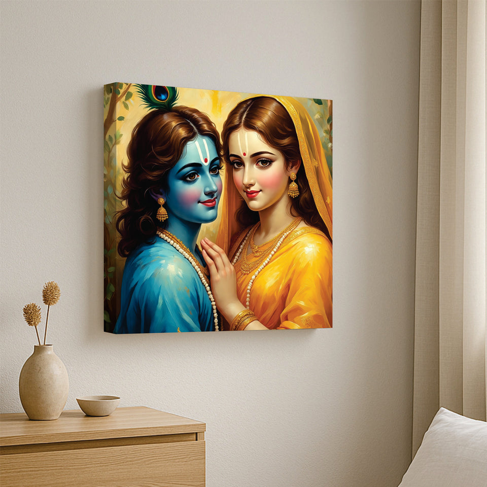 Divine Love – Radha Krishna Canvas Wall Art Stretched Frame Painitng