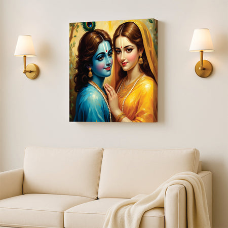 Divine Love – Radha Krishna Canvas Wall Art Stretched Frame Painitng