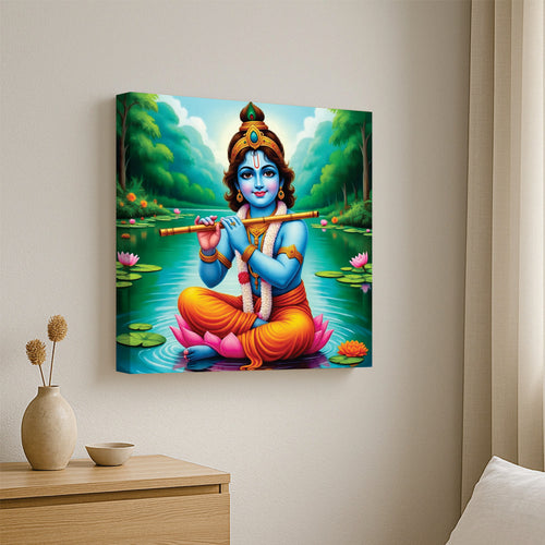 Krishna’s Blissful Flute Cnavas Wall Art Stretched Frame Painting