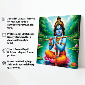 Krishna’s Blissful Flute Cnavas Wall Art Stretched Frame Painting