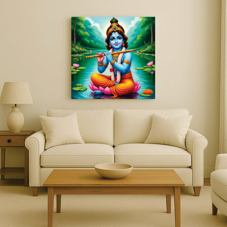 Krishna’s Blissful Flute Cnavas Wall Art Stretched Frame Painting