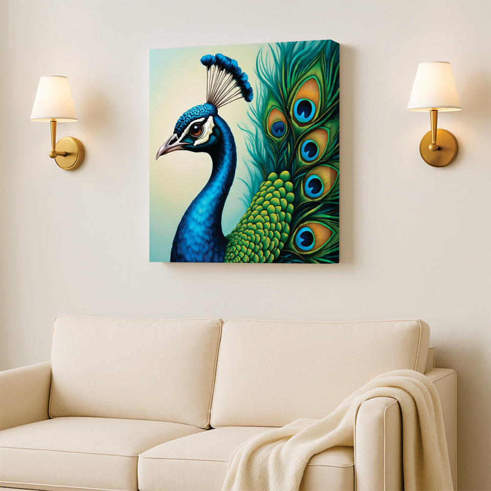 Majestic Beauty – Peacock Canvas Wall Art Stretched Frame Painting