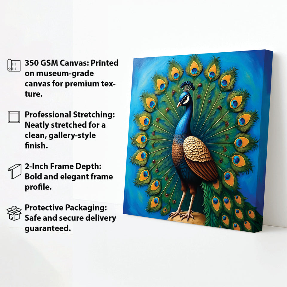 Royal Peacock – Symbol of Beauty & Grace Canvas Wall Art Stretched Frame Painting
