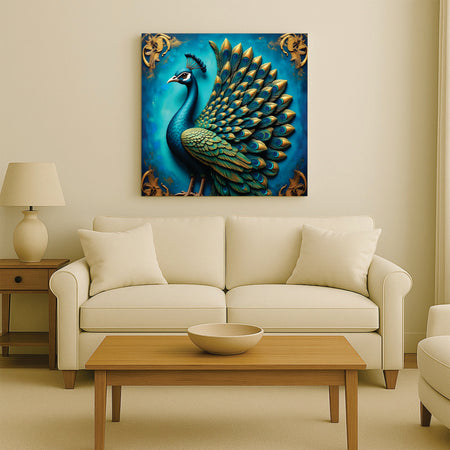 Vibrant Peacock Wall Décor for Modern Homes Canvas Wall Art Stretched Frame Painting