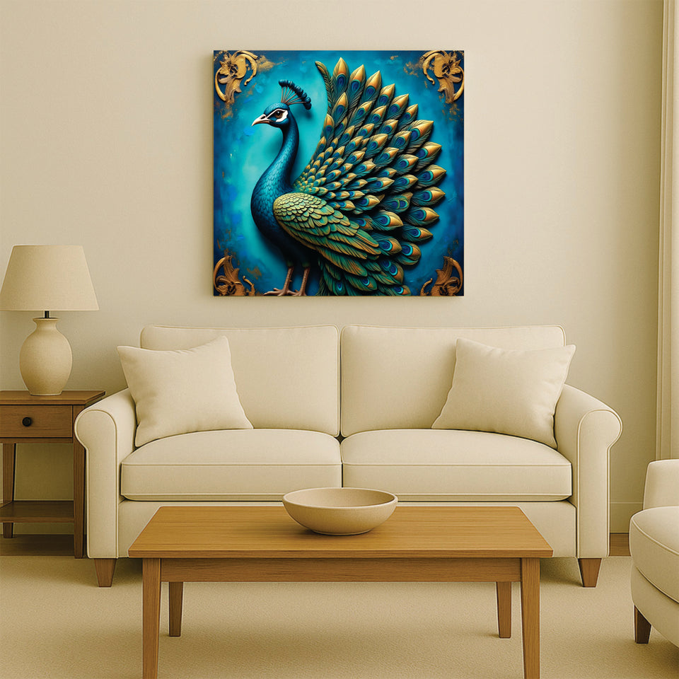 Vibrant Peacock Wall Décor for Modern Homes Canvas Wall Art Stretched Frame Painting
