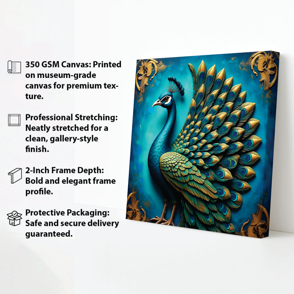 Vibrant Peacock Wall Décor for Modern Homes Canvas Wall Art Stretched Frame Painting