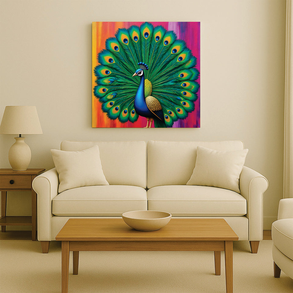 Nature’s Royal Beauty – Peacock Painting Canvas Wall Art Stretched Frame Painting