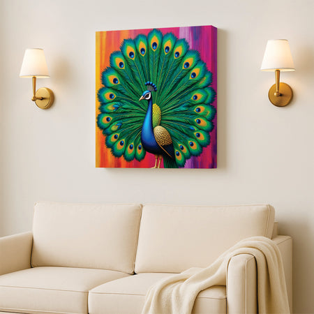 Nature’s Royal Beauty – Peacock Painting Canvas Wall Art Stretched Frame Painting