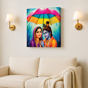 Love in the Rain – Radha Krishna Canvas Art  Canvas Wall Art Stretched Frame Painting