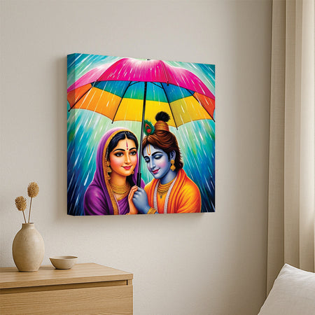 Love in the Rain – Radha Krishna Canvas Art  Canvas Wall Art Stretched Frame Painting