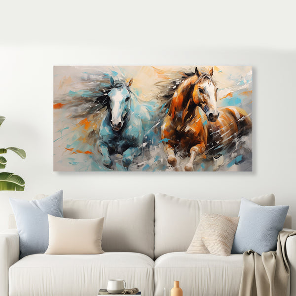 Colorful Horse Running Premium Canvas Wall Painting