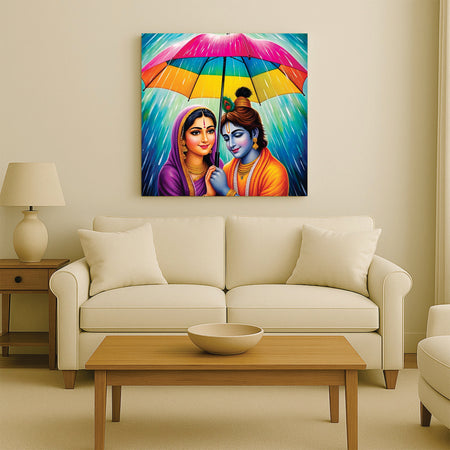 Love in the Rain – Radha Krishna Canvas Art  Canvas Wall Art Stretched Frame Painting
