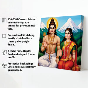 Divine Couple – Shiva Parvati Canvas Wall Art Stretched Frame Painting