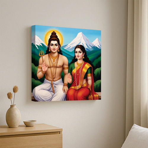 Divine Couple – Shiva Parvati Canvas Wall Art Stretched Frame Painting