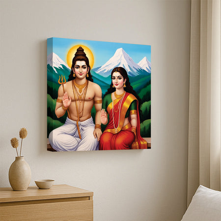 Divine Couple – Shiva Parvati Canvas Wall Art Stretched Frame Painting
