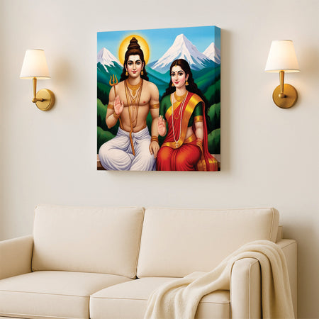 Divine Couple – Shiva Parvati Canvas Wall Art Stretched Frame Painting