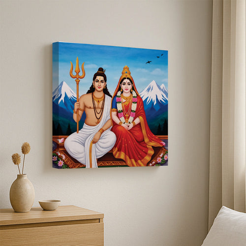 Blessings of Lord Shiva & Maa Parvati – Spiritual Décor Canvas Wall  Art Stretched Frame Painting