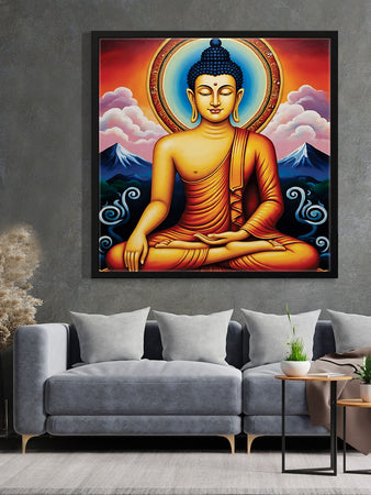 Saffron Flame of Stillness Canvas Wall Art Black Frame Painting