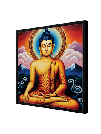 Saffron Flame of Stillness Canvas Wall Art Black Frame Painting