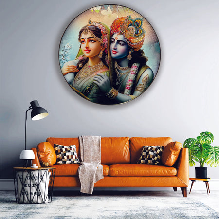 Radha Krishna in Round shape crystal wall art painting