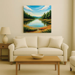 Breathtaking Nature Canvas Stretched Frame – Beauty of Green & Blue